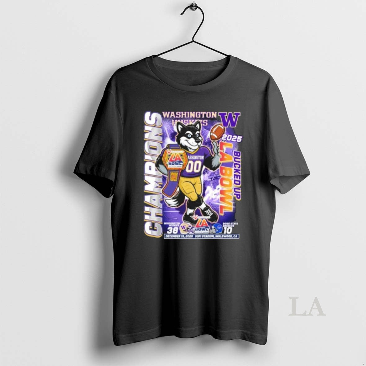 Original Washington Huskies Mascot 2025 Bucked Up La Bowl Champions Score T-Shirts, Hoodie, Sweatshirt | RetroVerseTees.com