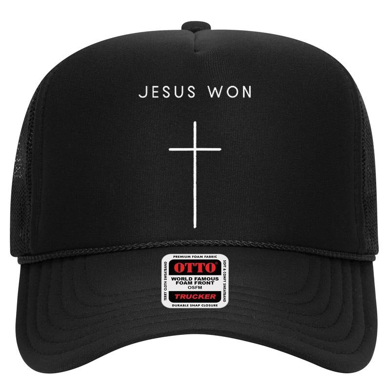 Otto World Famous Trucker Hat Jesus Won Minimalist Christian Cross Design High Crown Mesh Snapback Religious Streetwear...
