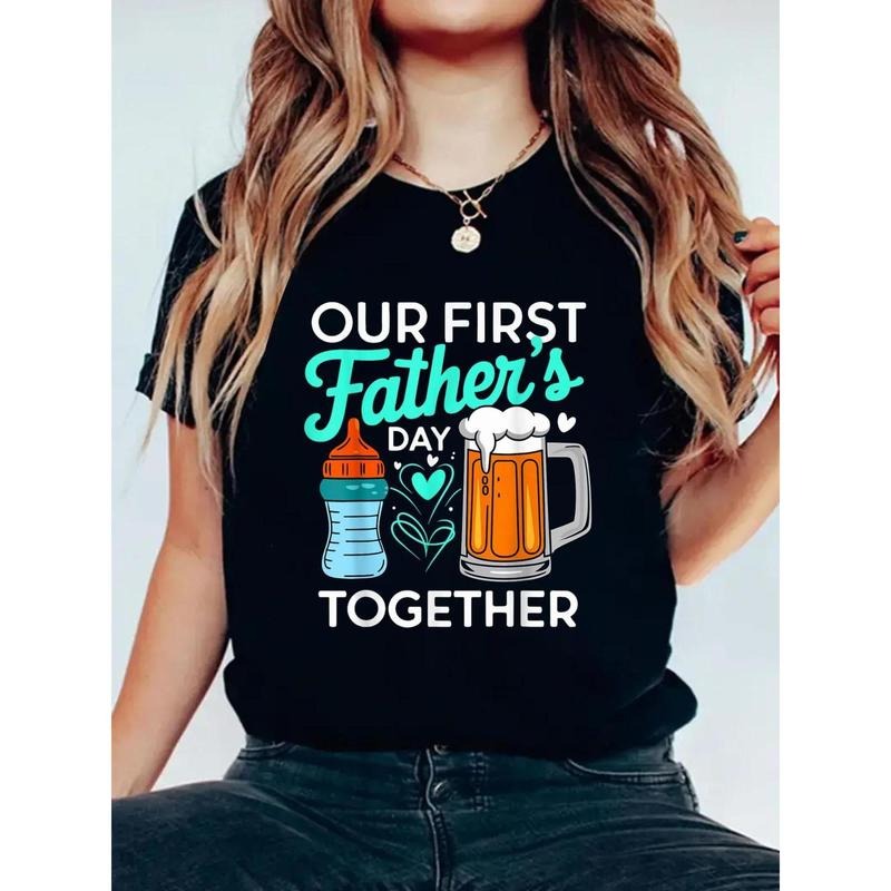 Our First TNF'WB shield Day TNF Funny Beer & Youngsters Bottle Graphic T-Shirt, Women'WB shield Short Sleeve Casual Top...