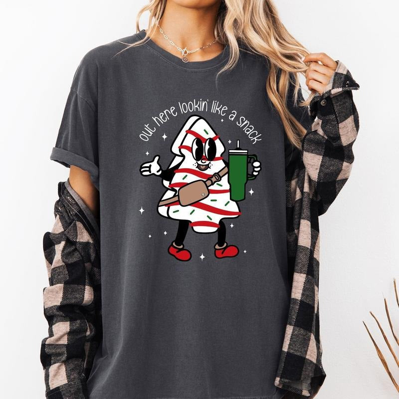 Out Here Looking Like A Snack, Christmas Cake, Funny, Cute, Santa, Xmas Tshirt, Christmas Comfort Colors Tshirt, Women's...