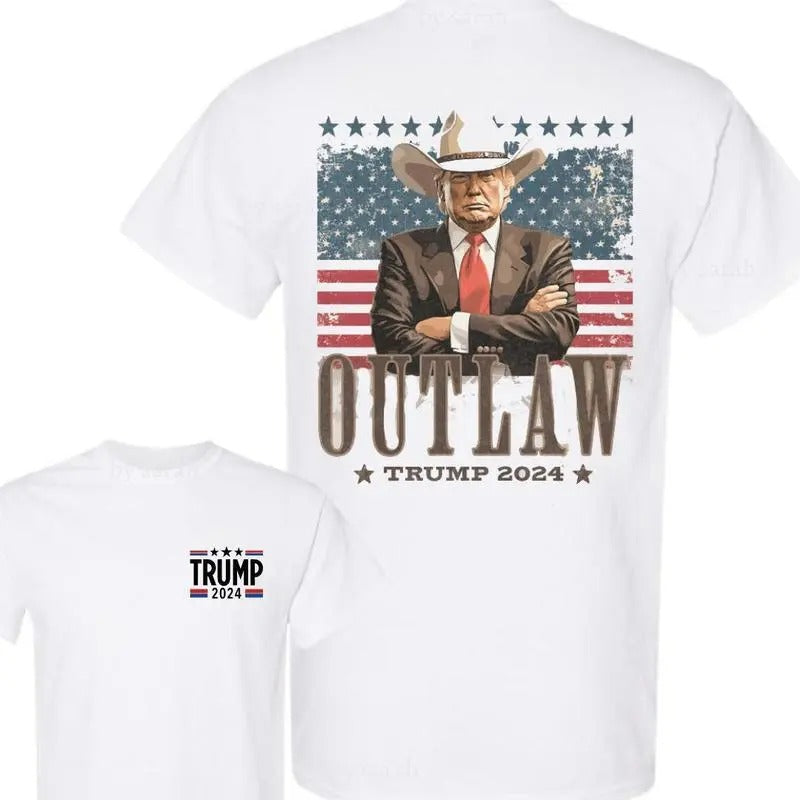 Outlaw For Presiident Trump Cowboy 2024 Shirt, Election 2024, Western Trump Cowboy Shirt, Crewneck Cotton Menswear Top...