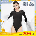 PUMIEY Sexy Mesh Bodysuit  Women Crew Neck Long Sleeve Body Suits Womenswear Tops Minimalist Lady Comfort Longsleeves...