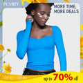 PUMIEY Women's Long Sleeve T Shirts Sweetheart Neck