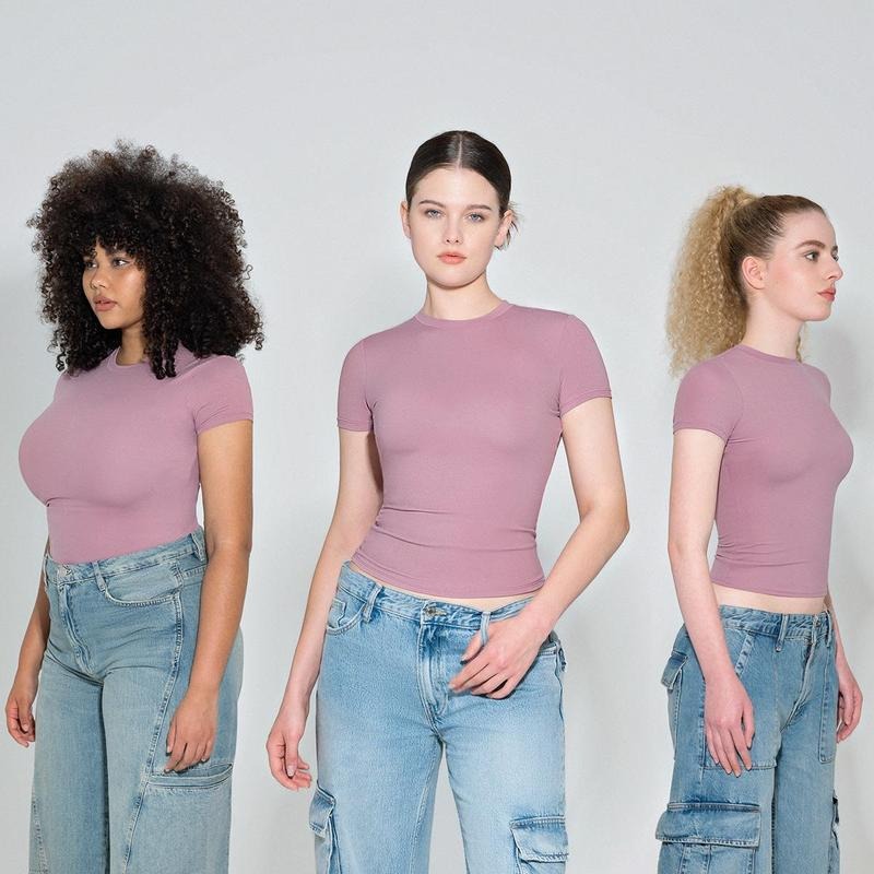 PUMIEY Womens 2 piece Crew Neck T shirt Basic Top Double layer Outfit Fabric Hoodie, Sweatshirt | RetroVerseTees.com