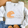 Pac Man Pumpkin Ghost Sweatshirt - Ash Grey - Spooky Sweatshirt T-Shirts, Hoodie | RetroVerseTees.com