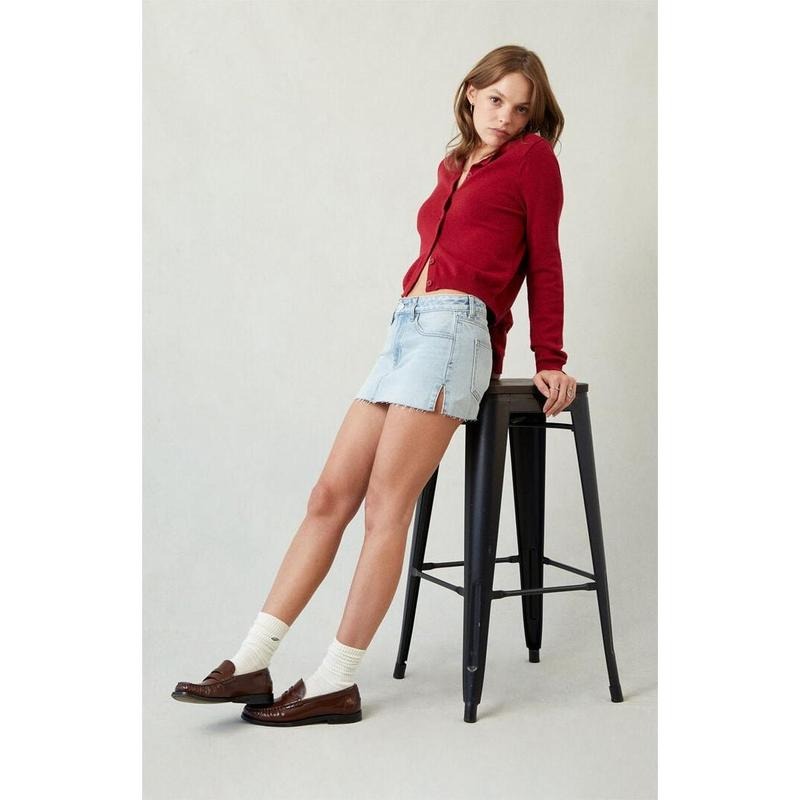 Pacsun Women's Lara Light Indigo Raw Cut Low Rise Denim Mini Skirt - Multicolor T-Shirts, Hoodie, Sweatshirt