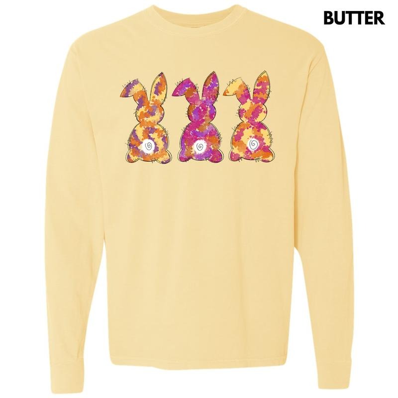 Painted Bunny Trio Long Sleeve Comfort Colors T-Shirt 'NLB' Hoodie, Sweatshirt | RetroVerseTees.com