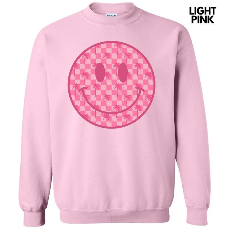 Palm Tree Checker Happy Face Sweatshirt 'NLB' T-Shirts, Hoodie | RetroVerseTees.com