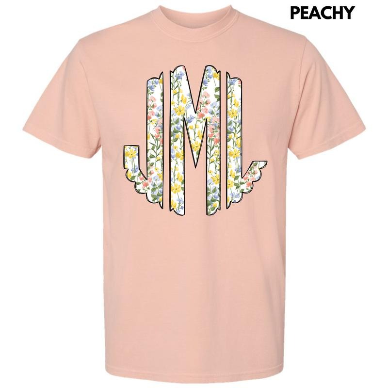Pastel Blooms Monogram Comfort Colors T-Shirt 'NLB' Hoodie, Sweatshirt | RetroVerseTees.com