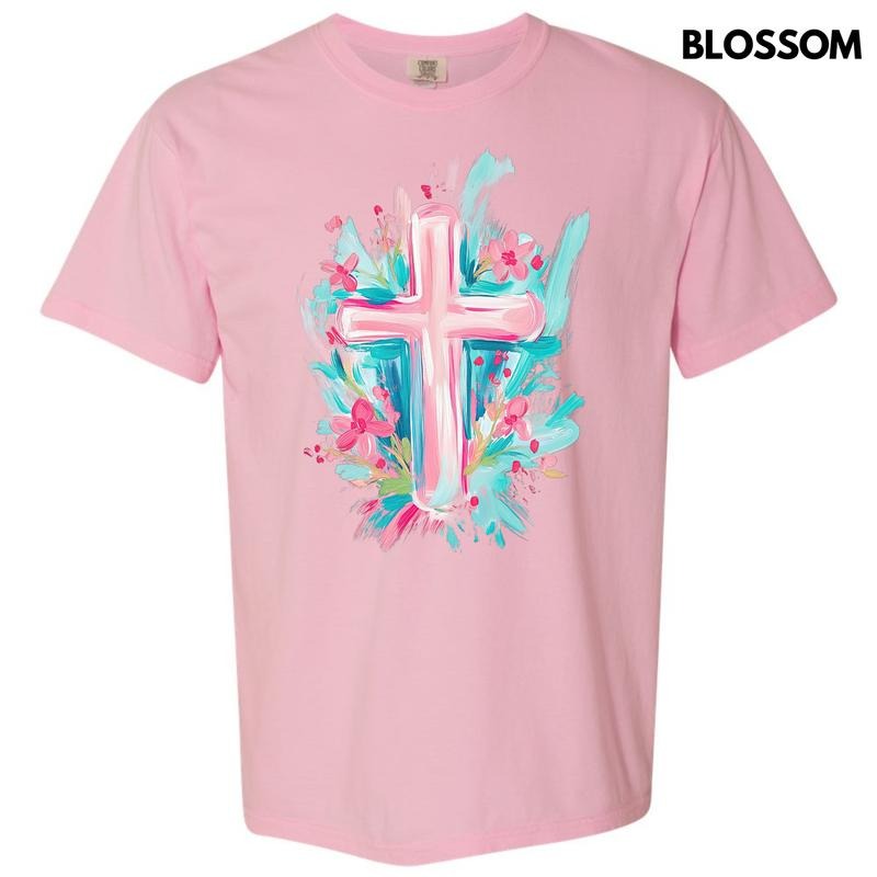 Pastel Brushstroke Cross Comfort Colors T-Shirt 'NLB' Hoodie, Sweatshirt | RetroVerseTees.com