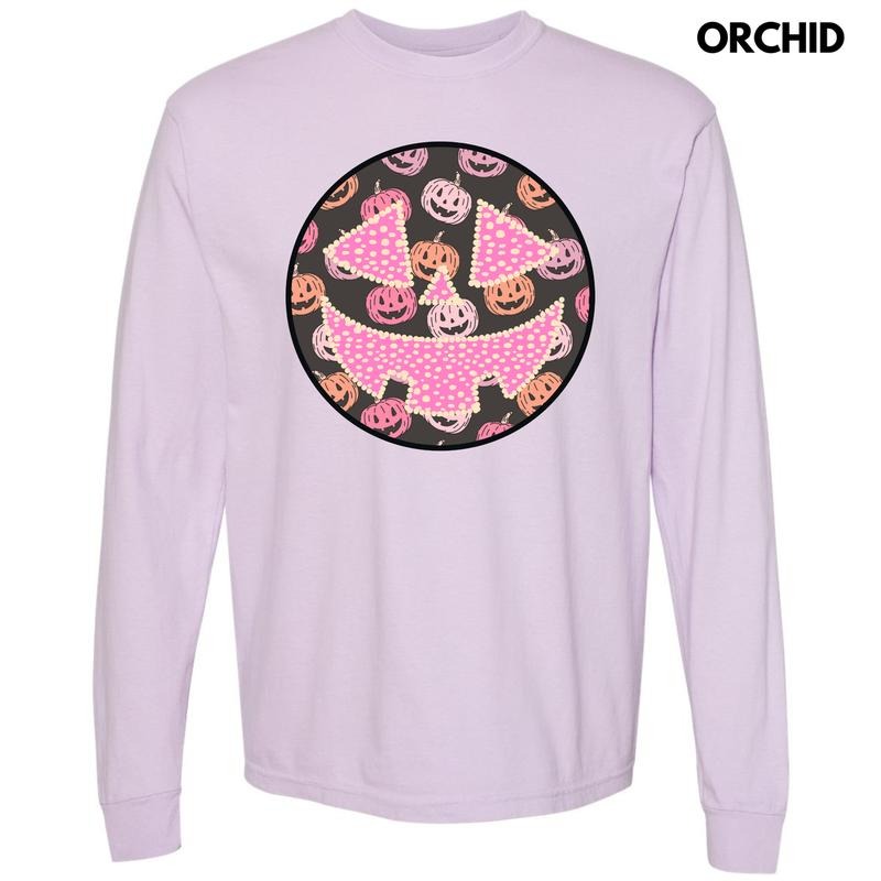 Pastel Jack O Lantern Happy Face Long Sleeve Comfort Colors T-Shirt 'NLB' Hoodie, Sweatshirt | RetroVerseTees.com