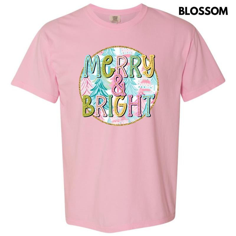 Pastel Merry & Bright Trees Comfort Colors T-Shirt 'NLB' Hoodie, Sweatshirt | RetroVerseTees.com