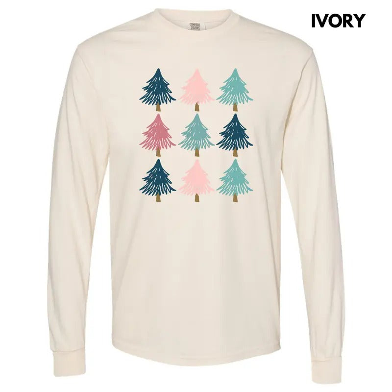 Pastel Tree Collage Long Sleeve Comfort Colors T-Shirt Hoodie, Sweatshirt | RetroVerseTees.com