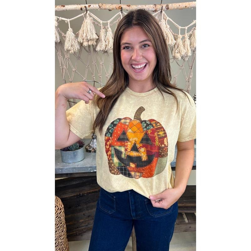 Patchwork Pumpkin Halloween Mineral Washed Graphic Shirt Hoodie, Sweatshirt | RetroVerseTees.com