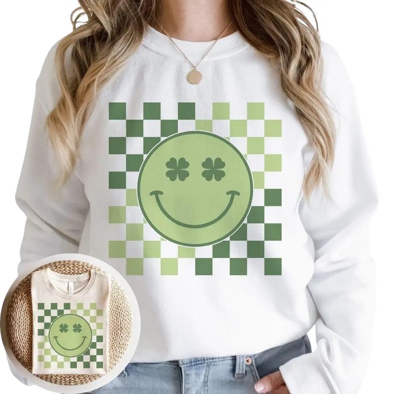 Patricks Day Retro Clover Smiley Sweatshirt T-Shirts, Hoodie | RetroVerseTees.com