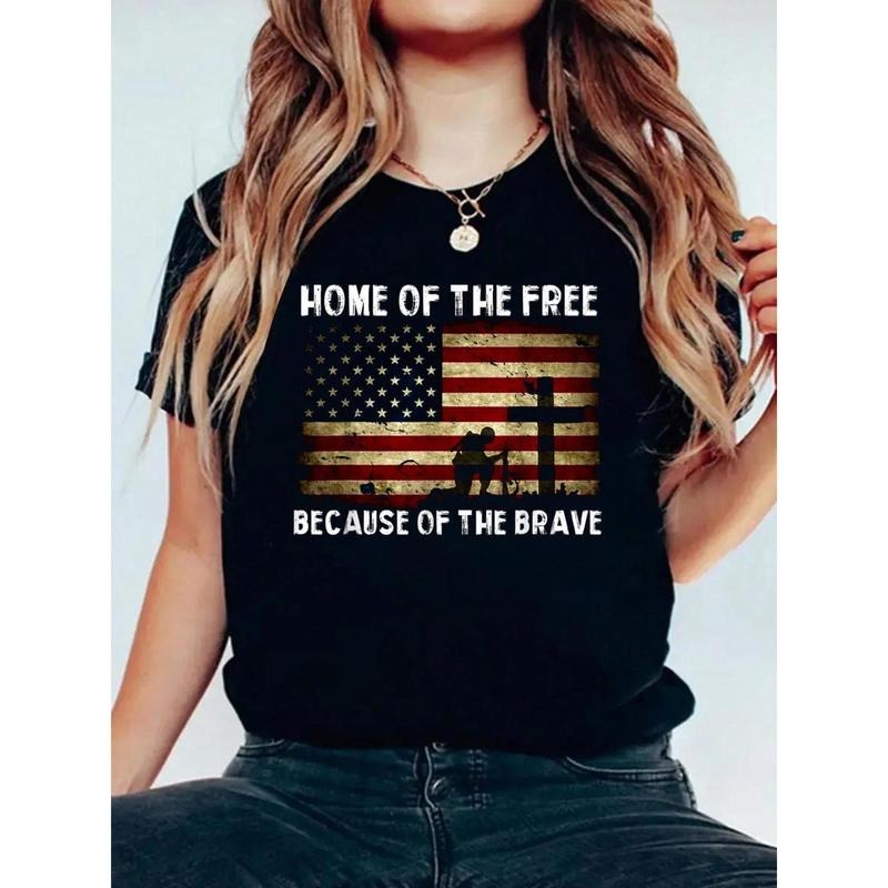 Patriotic "Home FOG TNF Free Because FOG TNF Brave" Veterans T-Shirt - 100% Cotton Crew Neck Tee with Distressed American...