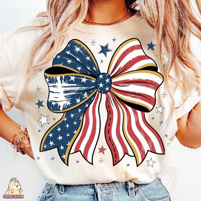 Patriotic Bow, American Flag, 4th of July Bow Print Tshirt Hoodie, Sweatshirt | RetroVerseTees.com