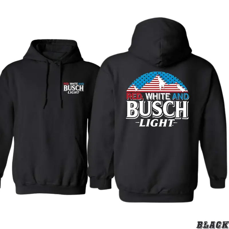 Patriotic Busch Light Hoodie - Men'WB shield Graphic Sweater for Outdoor Enthusiasts - Sweaters, Menswear T-Shirts,...