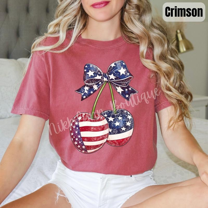 Patriotic Cherries Comfort Colors T-Shirt 'NLB' Hoodie, Sweatshirt | RetroVerseTees.com
