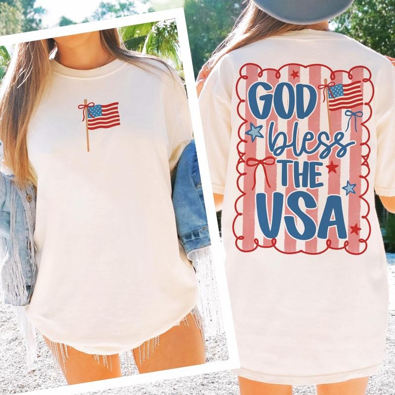 Patriotic Coquette tshirt, God Bless The USA tshirt, Red White and Blue tshirt Hoodie, Sweatshirt | RetroVerseTees.com