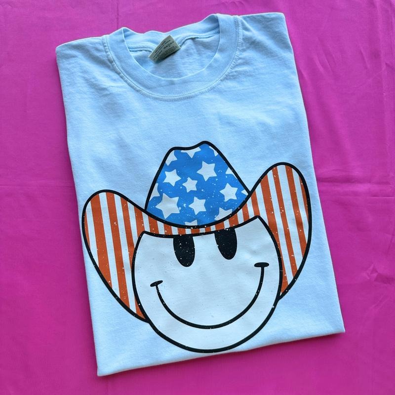 Patriotic Cowboy Happy Face Comfort Colors T-Shirt Hoodie, Sweatshirt | RetroVerseTees.com