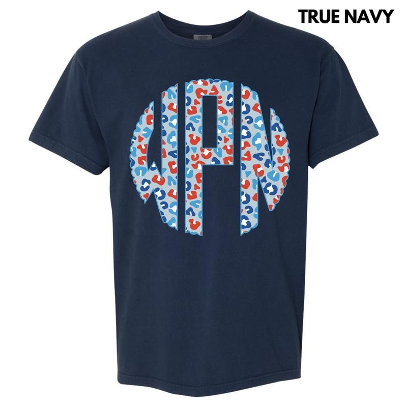 Patriotic Leopard Monogram Comfort Colors T-Shirt 'NLB' Hoodie, Sweatshirt | RetroVerseTees.com