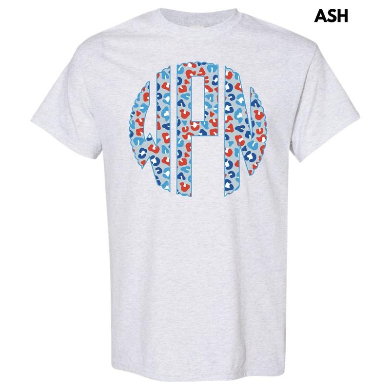 Patriotic Leopard Monogram Gildan Short Sleeve T-Shirt 'NLB' Hoodie, Sweatshirt | RetroVerseTees.com