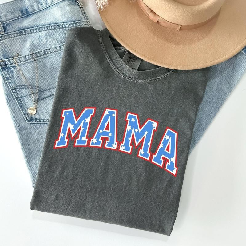 Patriotic Mama, Stars and Stripes, 4th of July Tshirt, Women's Crew Neck, Crewneck Hoodie, Sweatshirt | RetroVerseTees.com