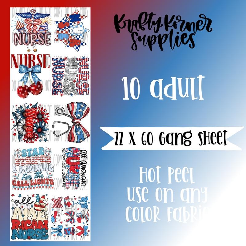 Patriotic Nurse DTF Transfer Gang Sheet, 22 x 60 T-Shirts, Hoodie, Sweatshirt | RetroVerseTees.com