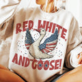 Patriotic Red White and Goose Crewneck Sweatshirt, Retro 4th of July Goose Coquette Bow Tee, Funny July 4th Independence...