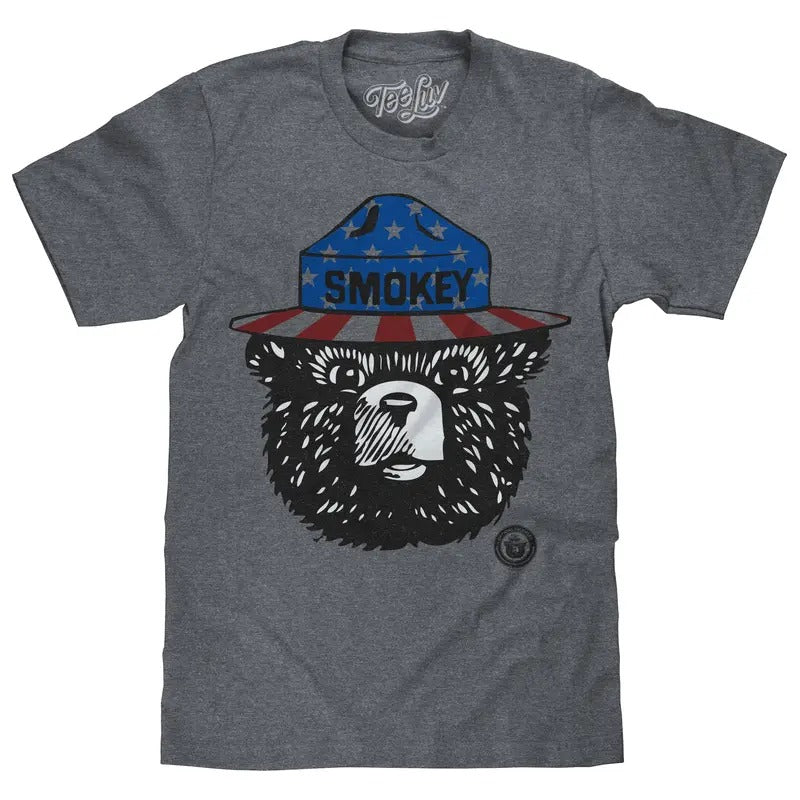 Patriotic Smokey Bear T-Shirt - Gray Hoodie, Sweatshirt | RetroVerseTees.com
