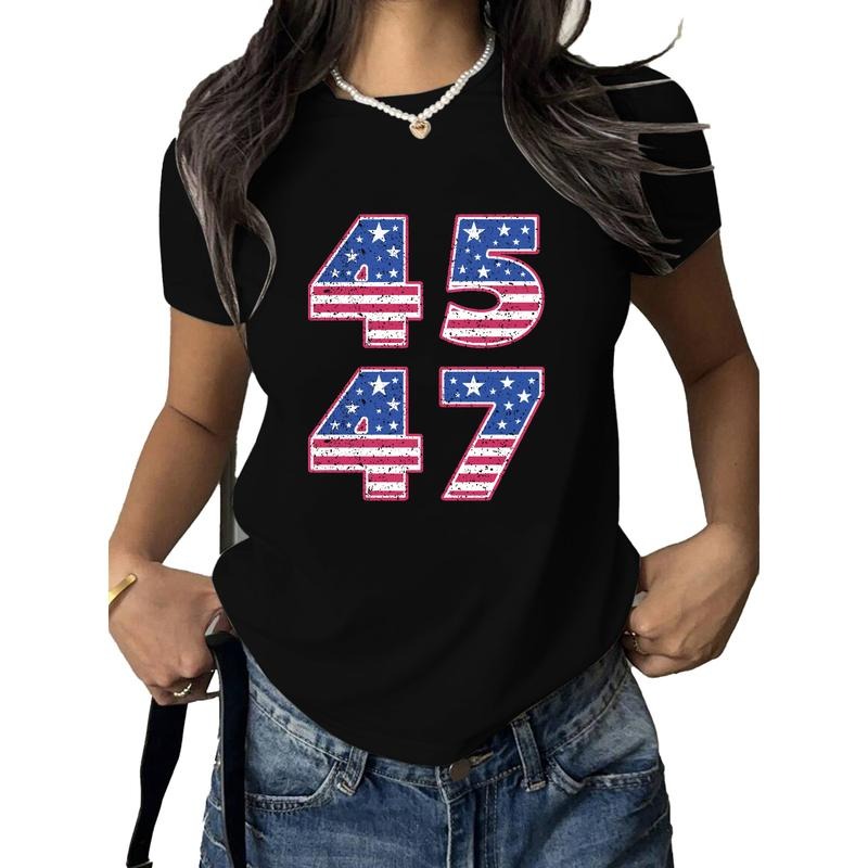 Patriotic Trump Tribute Tee: "45 47" Red plumber brand American Flag