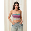 Women's Summer Slim Tube Tops Sleeveless Off Shoulder Floral/Pattern Print Bandeau Polyester Womenswear Check Light...