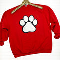 Paw Chenille Sequin Patch Sweatshirt -- RED T-Shirts, Hoodie | RetroVerseTees.com