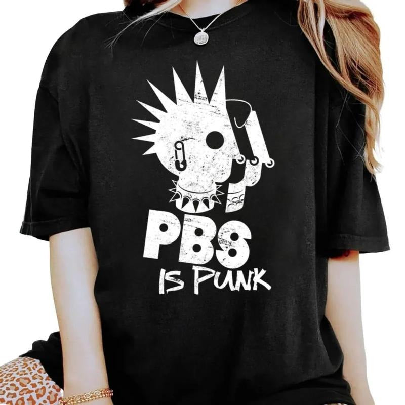 Pbs Is Punkk Tshirt, Funny Retro Punk Rock Parody Tee, Public Broadcasting Defender Shirt, Unisex Short Sleeve Tee, Crew...