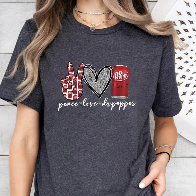 Peace Love Dr Pepper Soda T-Shirt, Cute Dr Pepper Shirt, Funny Dr Pepper Shirt, Valentines Day Gift, Halloween Sweater...