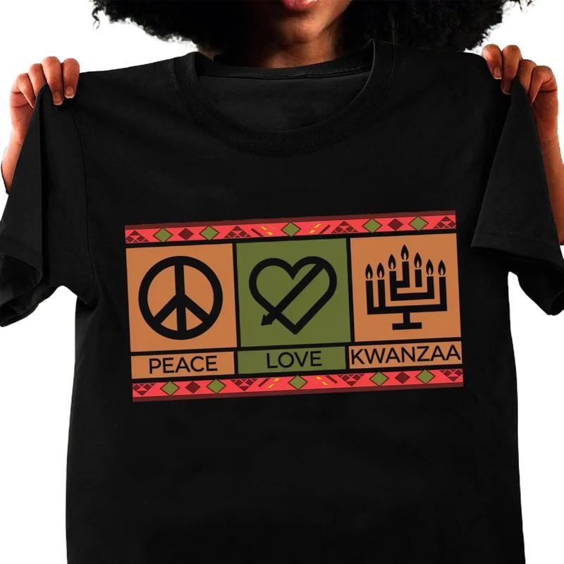 Peace Love Kwanzaa Unisex Tee,  African American Cultural Shirt, Kwanzaa Candles Tee, Black History Shirt, Kwanzaa...