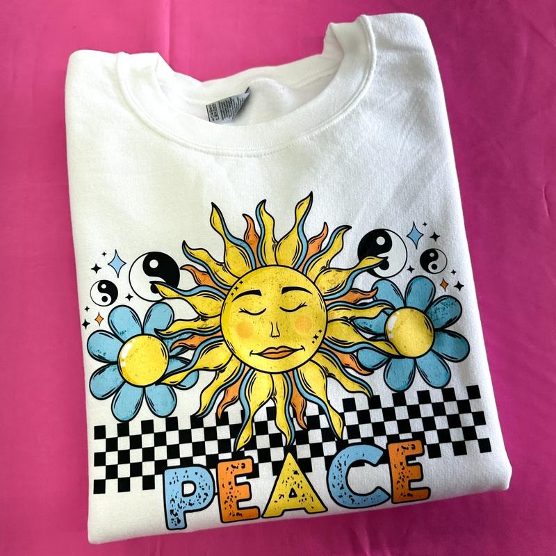 Peace Retro Sun Gildan Sweatshirt T-Shirts, Hoodie | RetroVerseTees.com