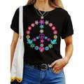 Peace Sign Floral 60S 70S Flower Power Dove Hippie Gift Women Graphic Tee Fashionable, elegant, simple, casual round neck...