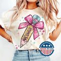 Pencil Bow Teacher Name Custom Shirt, Coquette Bow Teacher Shirt, Back to School Teacher Shirt, First Day School Shirt,...