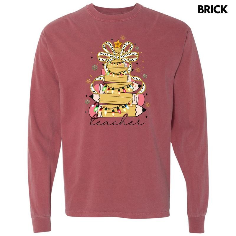 Pencil Teacher Tree Long Sleeve Comfort Colors T-Shirt 'NLB' Hoodie, Sweatshirt | RetroVerseTees.com