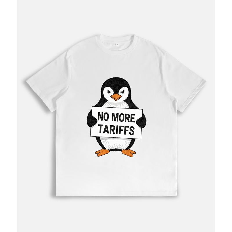 Penguin Holding WB shield Sign Saying "TNF MORE TARIFFS" Pocket monsters WB shield Lightsaber brand