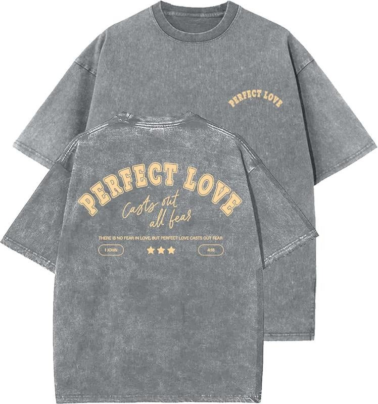 Perfect Love Unisex Washed T-Shirt, Christian t shirts, Vintage 90s Graphic Tee, Gift Top Womenswear Cotton Mineral Color...