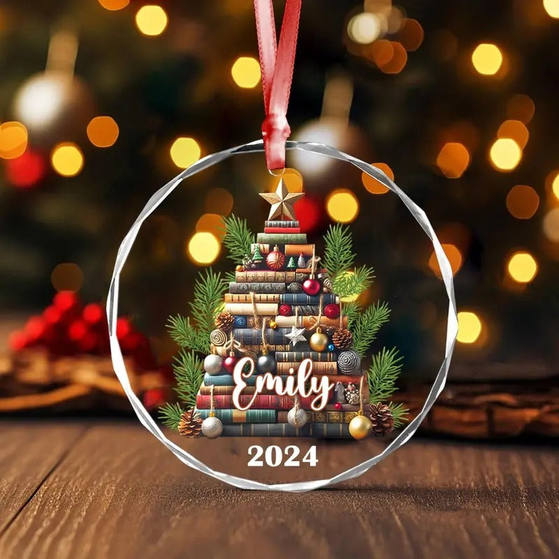 Personalized Christmas Book Tree Name Ornament, Custom Bookish Ornament, Book Lover Gift, Bookworm Gifts, Book Club...