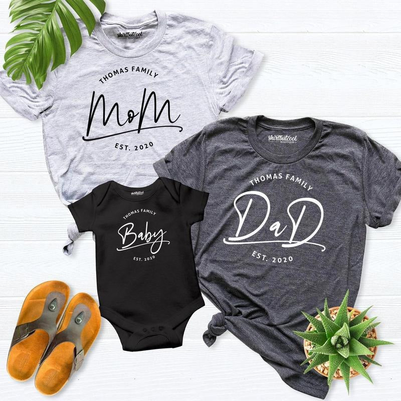 Personalized Family Name Mom Dad Baby Shirt, Matching Family Shirts, New Dad Gift, Custom Baby Shower Gifts, New Family...