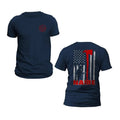 Personalized Firefighter T-Shirt Custom Name Thin Red Line Flag Axe Design Casual Classic Cotton Crewneck Hoodie, Sweatshirt