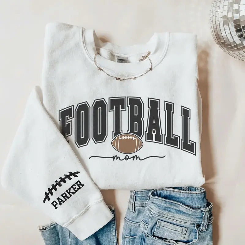 Personalized Football Mom Sweatshirt with Player's Custom Name, Football Mama Hoodie, Football Mom Hoodie with Son's Name...