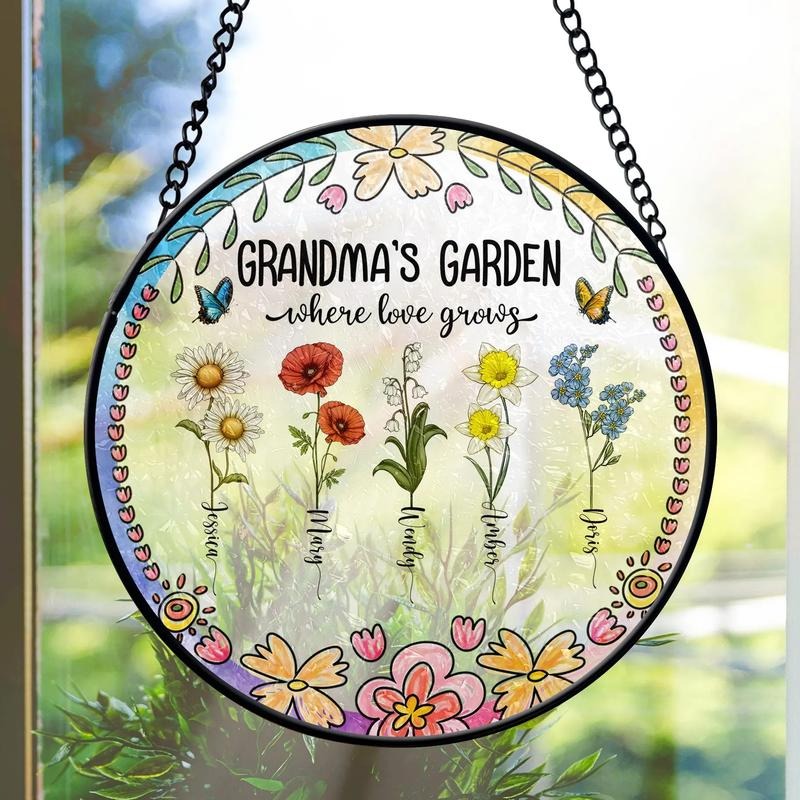 Personalized Grandma's Garden Gift For Grandma, Mother's Day Gift For Grandma, Nana Birth Month Flower Stain Glass...