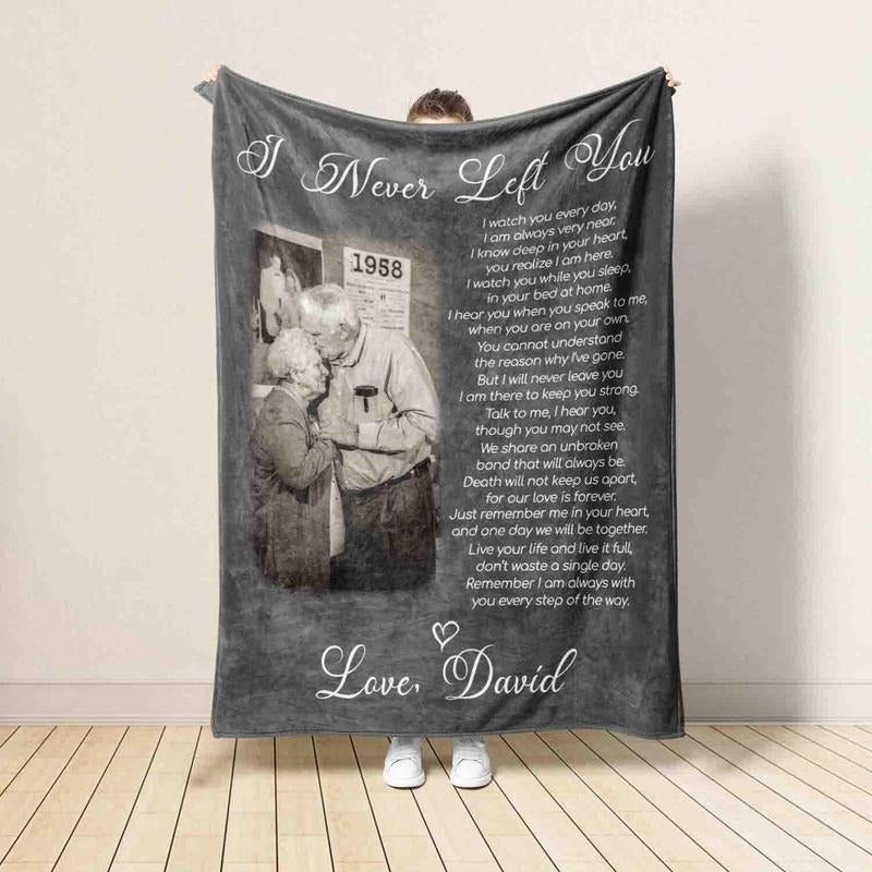 Personalized In Memory Of Photo Heaven Blanket, Loss Of Dad Blanket Gift, Sympathy Blanket, I Never Left You Memorial...