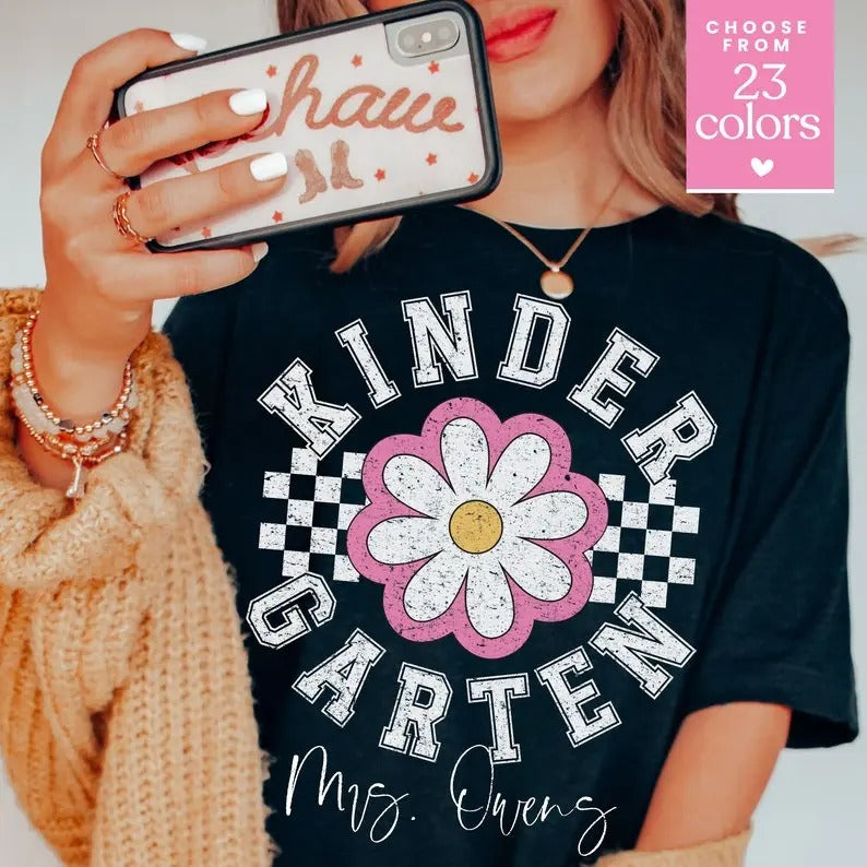 Personalized Kindergarten Teacher Shirt Custom Kinder Crew Back to School Teacher Shirts for Kinder Garten Elementary...